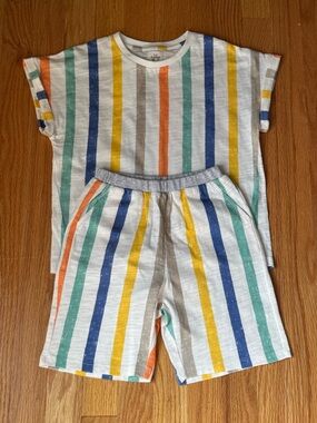 Striped Short Sleeve Top & Shorts Set - Multicolor Stripes